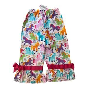 NEW Lolly Wolly Doodle Colorful Unicorn Pull On Pants Ruffle Hem Cotton Girls 8